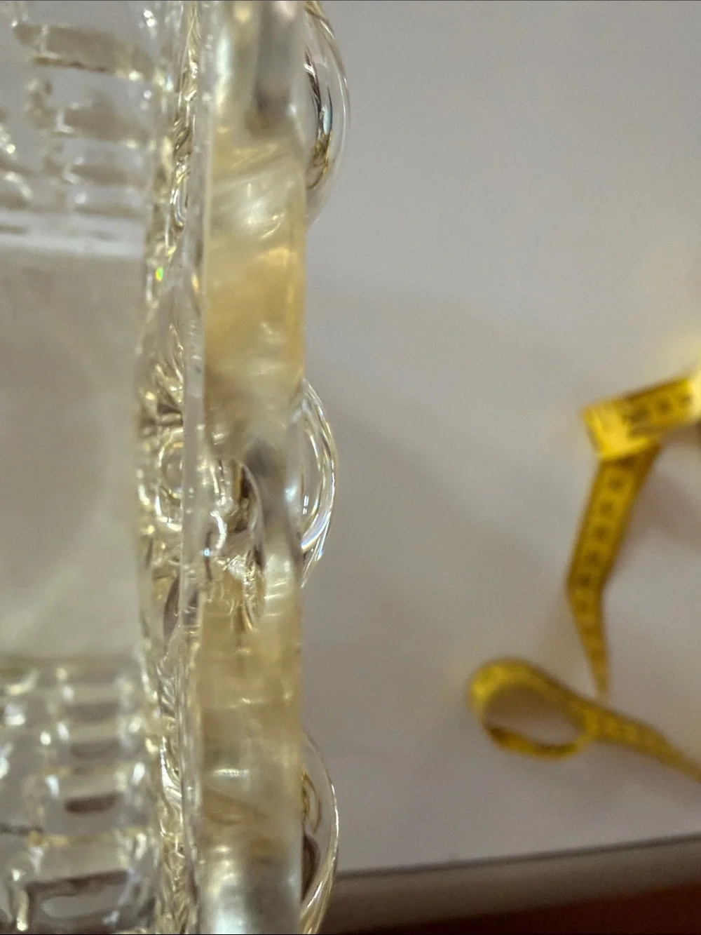 Vintage Crate & Barrel Gridlock Clear Bubble Vase. Small chip. Amber tint.
